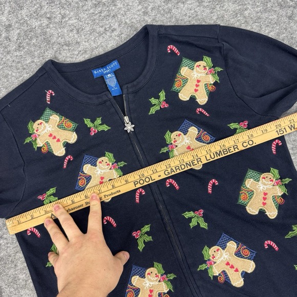 Karen Scott Sport Womens Small Christmas Gingerbread Embroidered Zip Up Cardigan - Picture 6 of 8